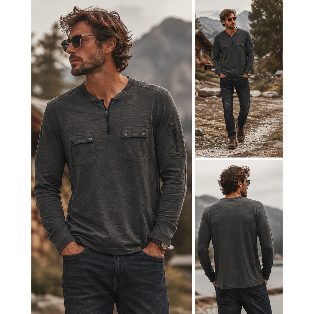 Truth Substance Common Sense Mens Utility Henley Military Gorpcore Outdoor Tee L